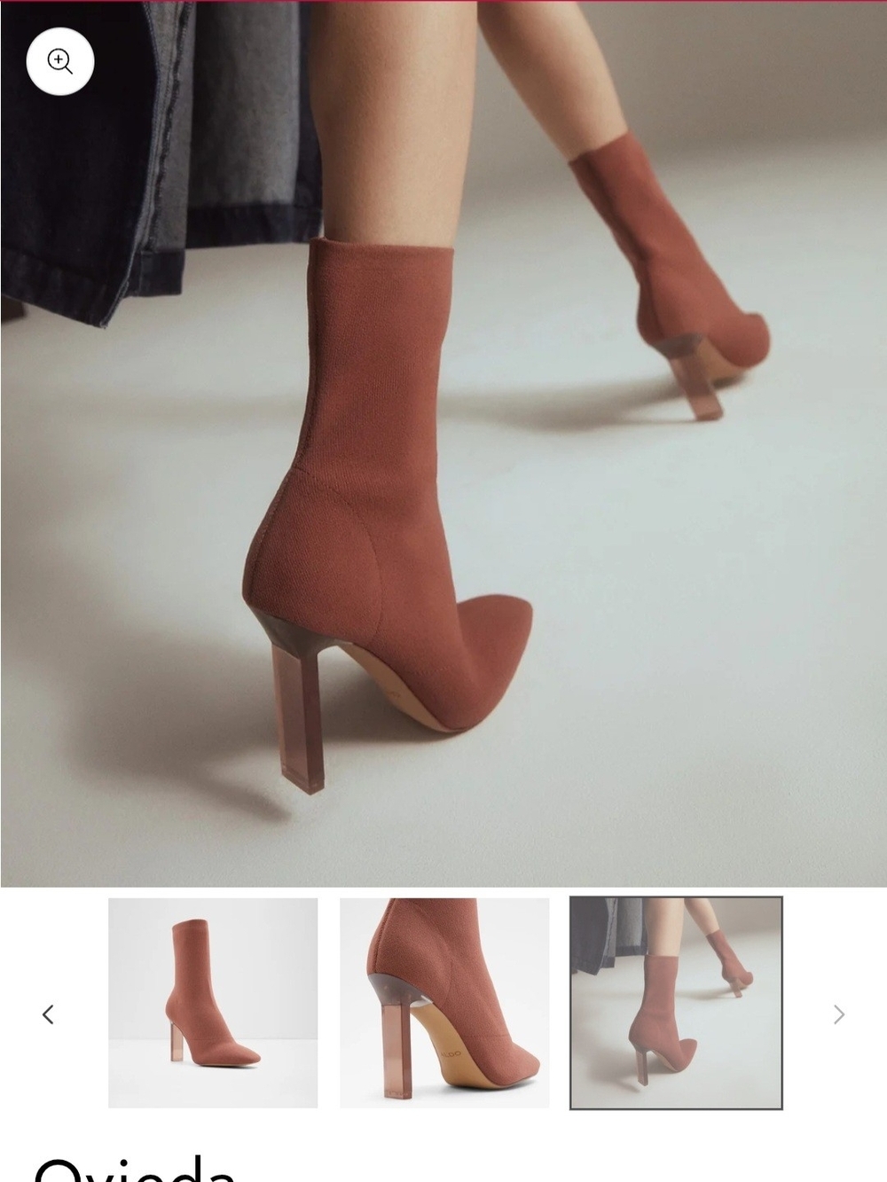 Aldo Ovieda Rust Sock Ankle Boots with Clear Block Heel Size 6.5 Terracotta Plum
